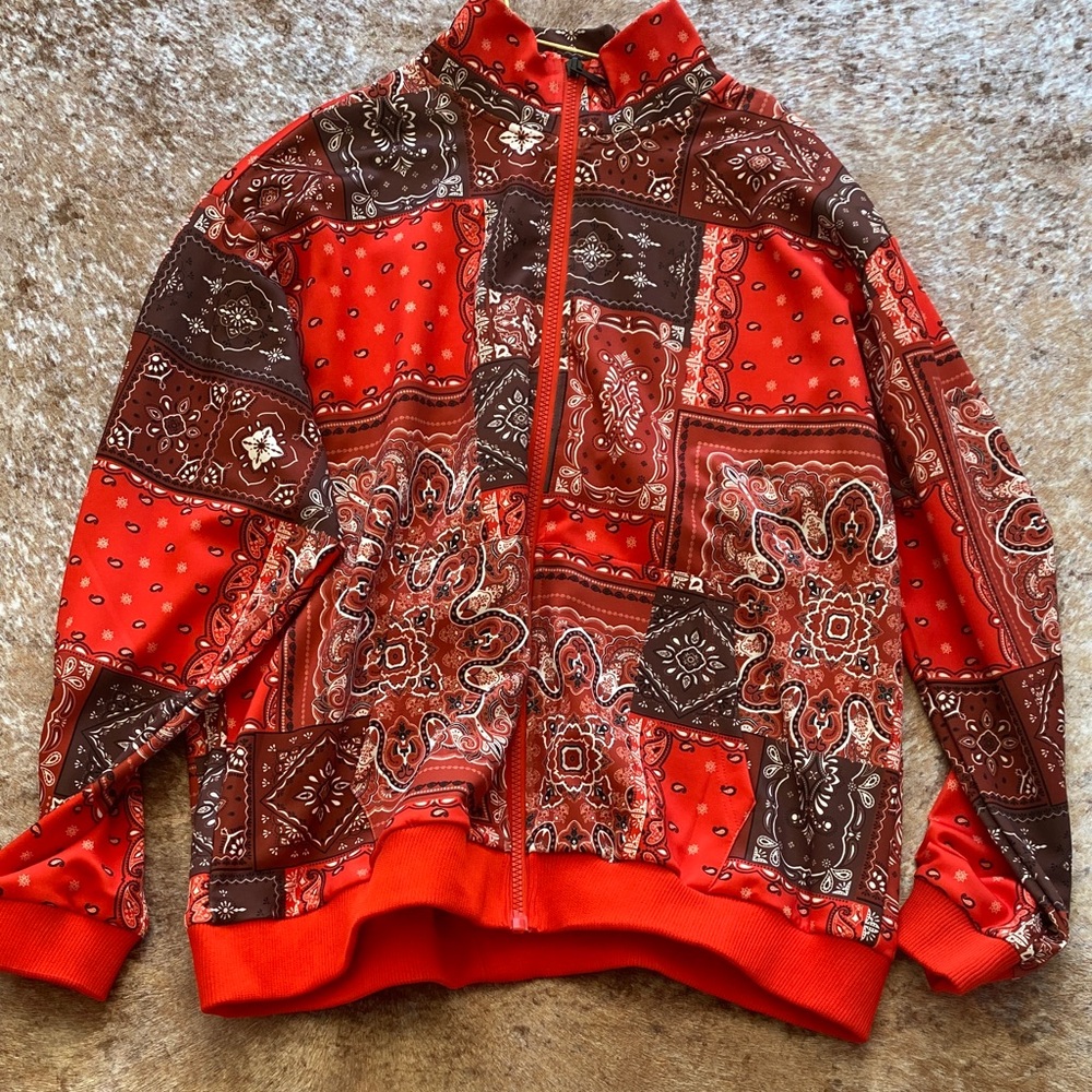 Fashion Nova Red and Brown Paisley Jacket